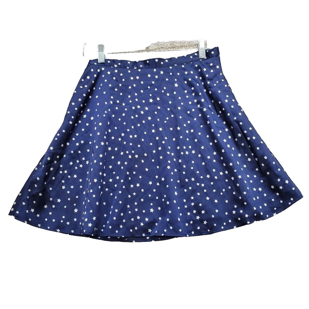 By The Way A-Line Mini Skirt Womens Large Navy Blue 100% Polyester Satin Pockets